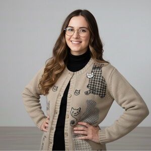 Talbots veg Beige Knit Cardigan cat mouse p office academia catgirl boho casual